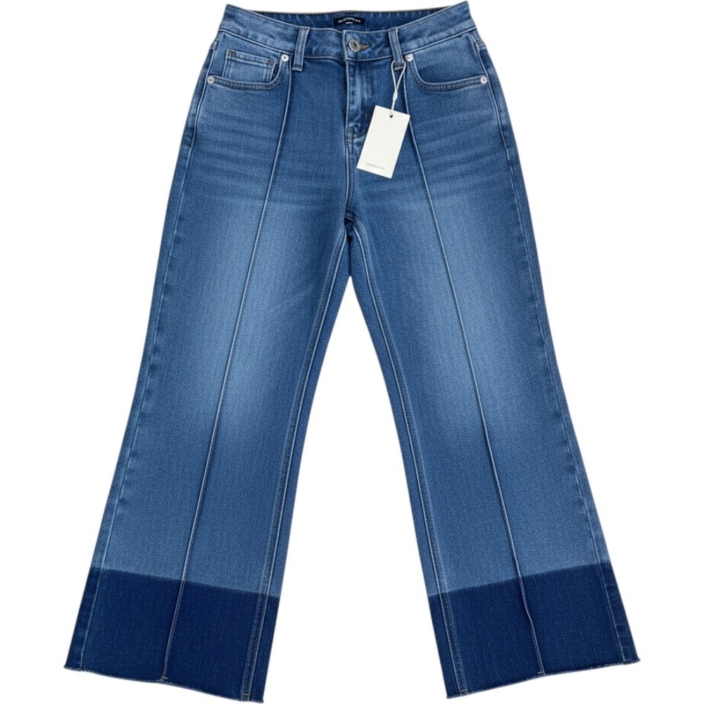 Flamingals Highwaisted Two Tone Raw Hem Straight Leg Jeans Blue Size S